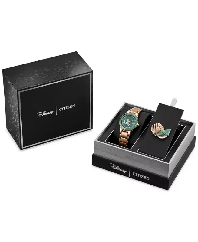 Eco-Drive Women's Disney Princess Ariel Rose Gold-Tone Stainless Steel Bracelet Watch 30mm Gift Set-Rose Gold-tone - 6