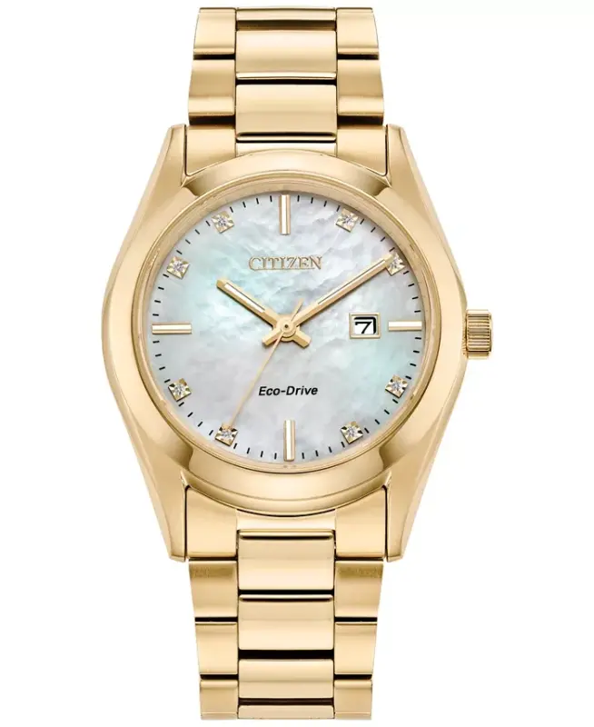 Eco-Drive Women's Sport Luxury Diamond Accent Gold-Tone Stainless Steel Bracelet Watch 33mm-Gold-tone - CITIZEN