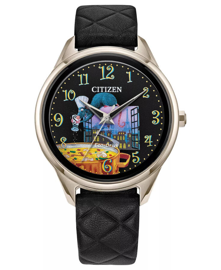 Eco-Drive Kadınlar için Pixar Ratatouille Siyah Kapitone Deri Kayış Saat 37mm Siyah - 1