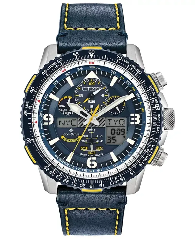 Eco-Drive Men's Analog-Digital Chronograph Promaster Blue Angels Skyhawk A-T Blue Leather Strap Watch 46mm - 1