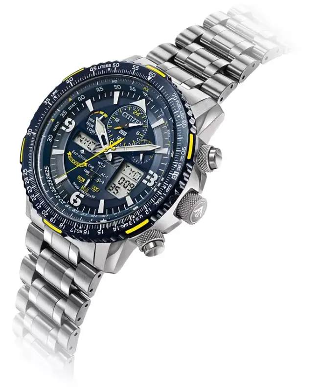 Eco-Drive Men's Analog-Digital Promaster Blue Angels Skyhawk A-T Stainless Steel Bracelet Watch 46mm-Silver - 9