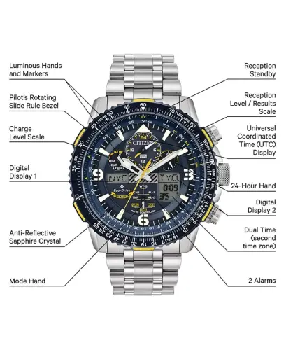 Eco-Drive Men's Analog-Digital Promaster Blue Angels Skyhawk A-T Stainless Steel Bracelet Watch 46mm-Silver - 11