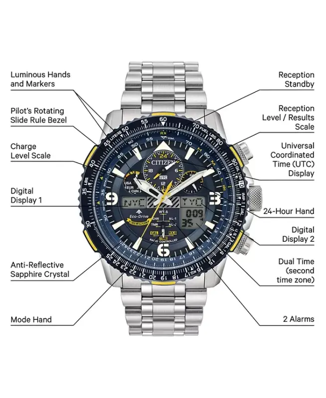 Eco-Drive Men's Analog-Digital Promaster Blue Angels Skyhawk A-T Stainless Steel Bracelet Watch 46mm-Silver - 11