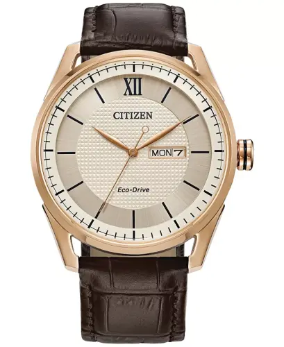 Eco-Drive Men's Brown Leather Strap Watch 42mm-Brown - 1