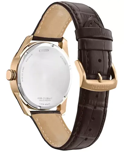 Eco-Drive Men's Brown Leather Strap Watch 42mm-Brown - 3