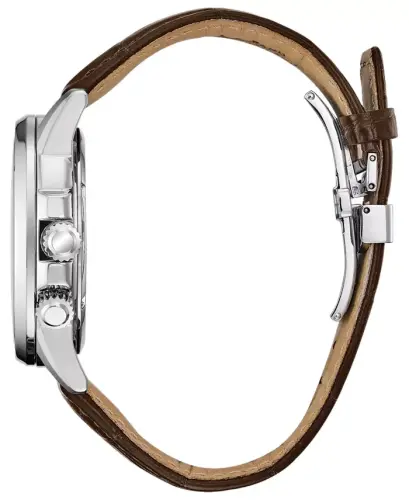 Eco-Drive Men's Calendrier Brown Leather Strap Watch 44mm-Brown - 3