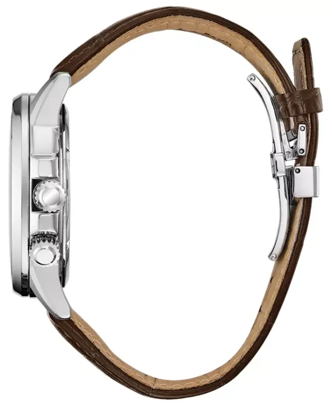 Eco-Drive Men's Calendrier Brown Leather Strap Watch 44mm-Brown - 3