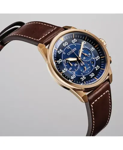 Eco-Drive Men's Chronograph Avion Brown Leather Strap Watch 48mm-Brown - 4