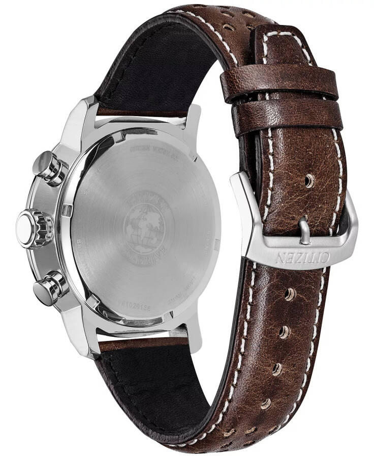 Eco-Drive Men's Chronograph Brown Leather Strap Watch 44mm Brown - 4