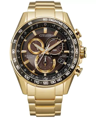 Eco-Drive Men's Chronograph PCAT Gold-Tone Stainless Steel Bracelet Watch 43mm-Gold - 1