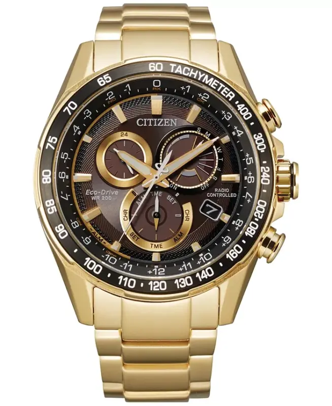 Eco-Drive Men's Chronograph PCAT Gold-Tone Stainless Steel Bracelet Watch 43mm-Gold - CITIZEN