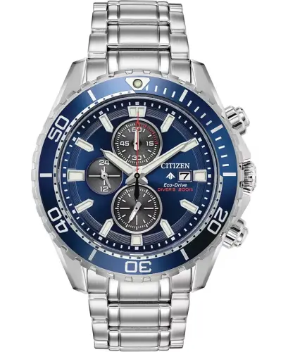 Eco-Drive Men's Chronograph Promaster Diver Stainless Steel Bracelet Watch 46mm-Silver - 1