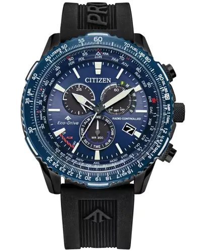 Eco-Drive Men's Chronograph Promaster Sky Black Strap Watch 46mm-Black - 1