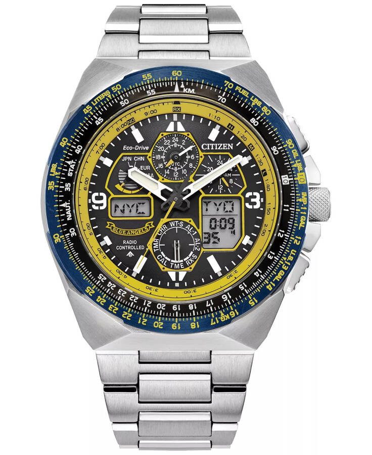 Eco-Drive Men's Chronograph Promaster Skyhawk A-T Blue Angels Stainless Steel Bracelet Watch 46mm No Color - 1