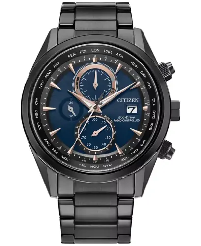 Eco-Drive Men's Chronograph Sport Luxury Radio Control Black-Tone Stainless Steel Bracelet Watch 43mm-Black - 1