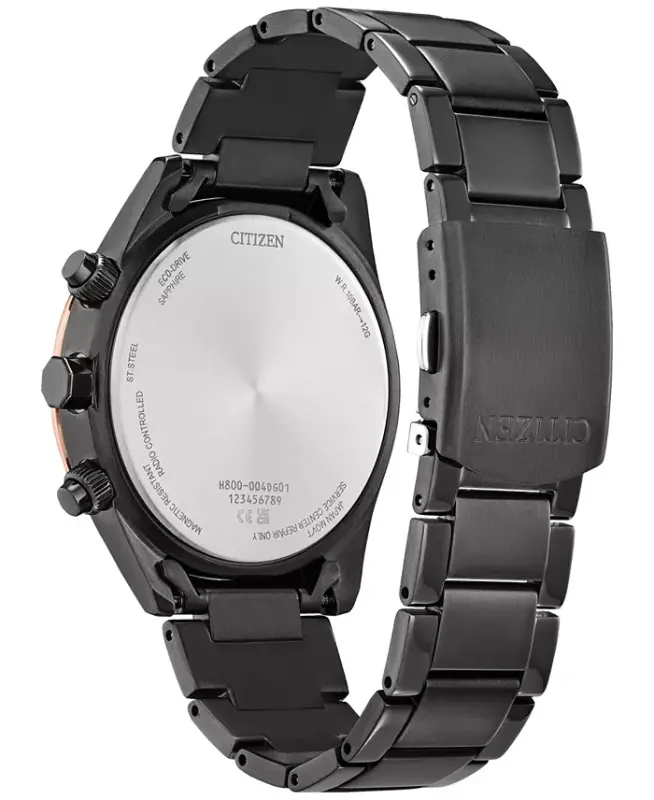 Eco-Drive Men's Chronograph Sport Luxury Radio Control Black-Tone Stainless Steel Bracelet Watch 43mm-Black - 3