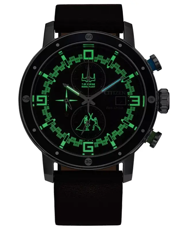 Eco-Drive Men's Chronograph Star Wars Luke Skywalker Brown Leather Strap Watch 44mm-Blue - 4