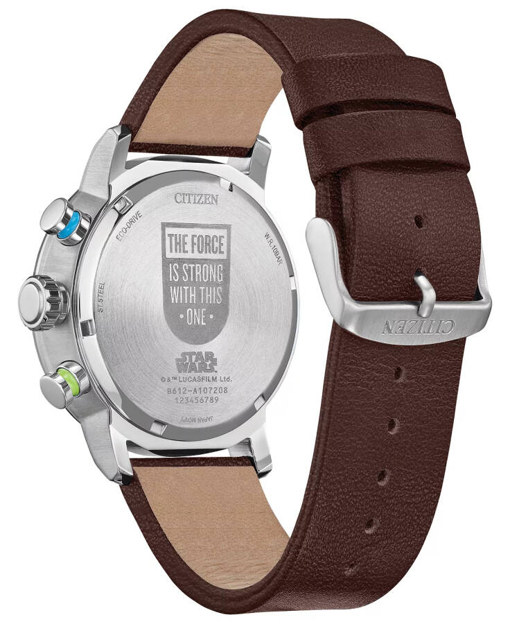 Eco-Drive Men's Chronograph Star Wars Luke Skywalker Brown Leather Strap Watch 44mm Blue - 3