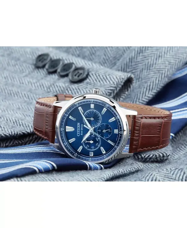 Eco-Drive Men's Corso Brown Leather Strap Watch 44mm-Brown - 5