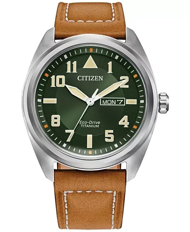 Eco-Drive Men's Garrison Brown Leather Strap Watch, 42mm-Brown - CITIZEN