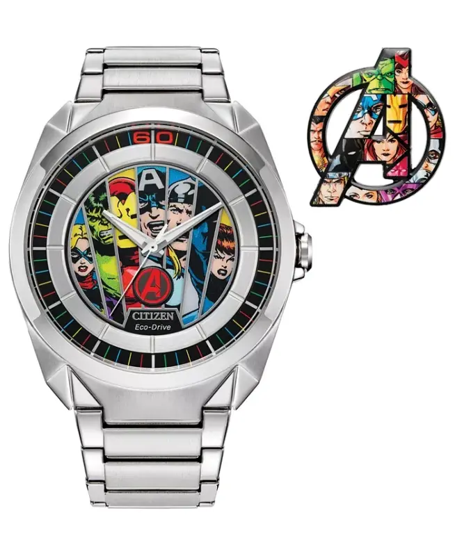Eco-Drive Men's Marvel Classic Avengers Stainless Steel Bracelet Watch 43mm-Silver-tone - 1