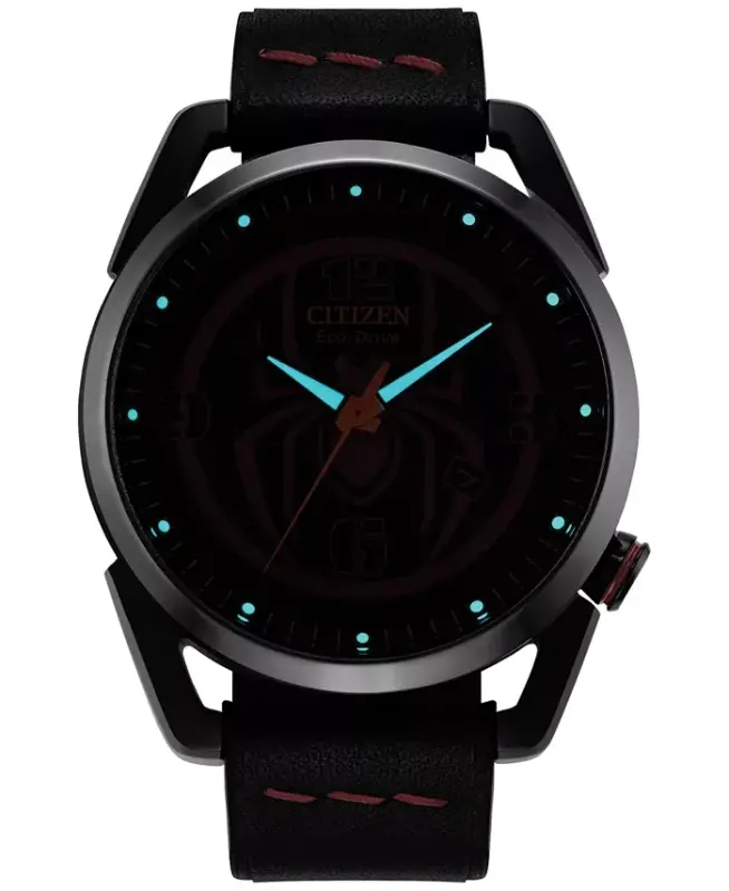 Eco-Drive Men's Marvel Miles Morales Black Leather Strap Watch 42mm - 4