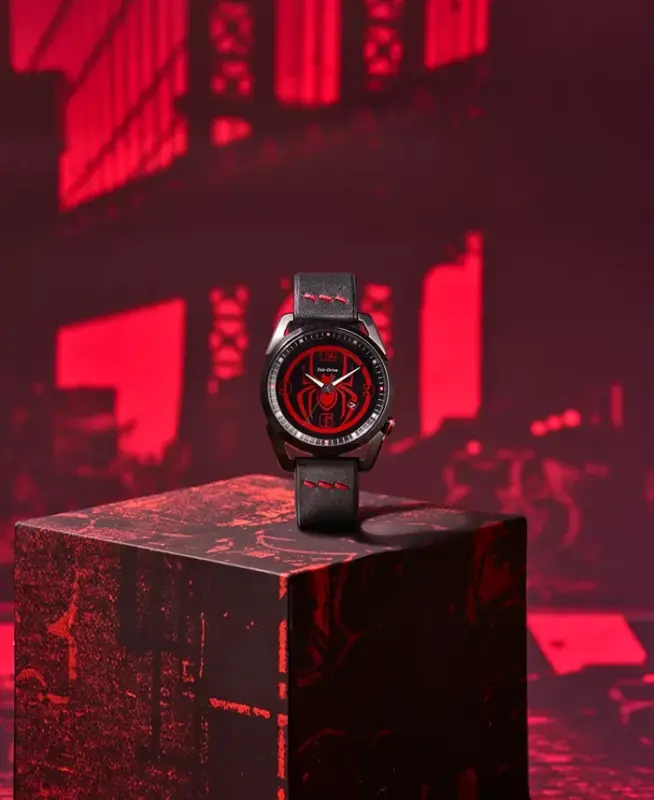 Eco-Drive Men's Marvel Miles Morales Black Leather Strap Watch 42mm - 5