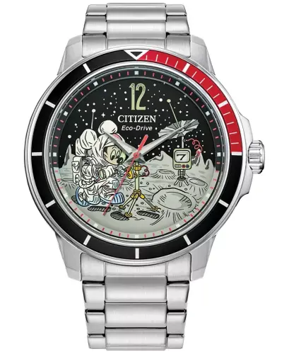 Eco-Drive Men's Mickey Mouse Astronaut Stainless Steel Bracelet Watch 42mm-Silver-tone - 1