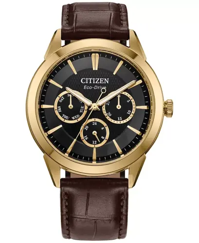 Eco-Drive Men's Rolan Brown Leather Strap Watch 40mm-Brown - 1