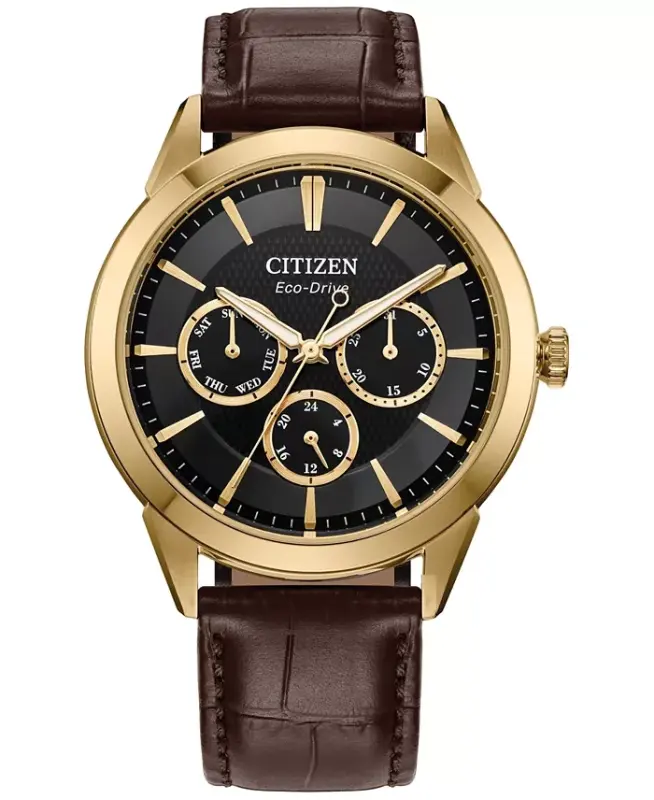Eco-Drive Men's Rolan Brown Leather Strap Watch 40mm-Brown - 1