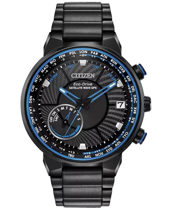 Eco-Drive Мужские Satellite Wave GPS Black-Tone Stainless Steel Bracelet Watch 44mm-Black - 1