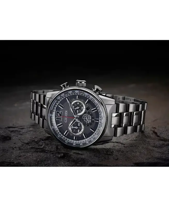 Eco-Drive Мужской Хронограф Nighthawk Серый Браслет из Нержавеющей Стали 43 мм-Серый - 3