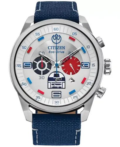Eco-Drive Мужской Хронограф Star Wars R2-D2 Синий Нейлоновый Ремешок Часы 45 мм-Синий - 1
