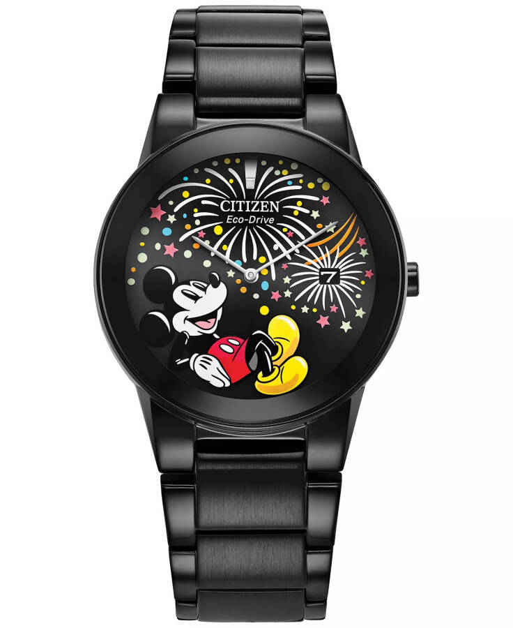 Eco-Drive Unisex Disney Mickey Mouse Black Stainless Steel Bracelet Watch 40mm Black - 1