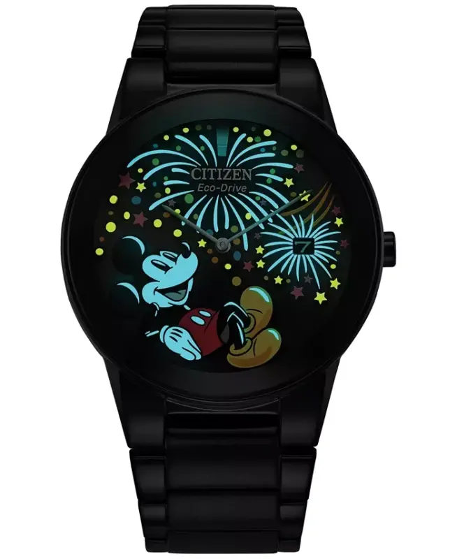 Eco-Drive Unisex Disney Mickey Mouse Black Stainless Steel Bracelet Watch 40mm - Black - 4