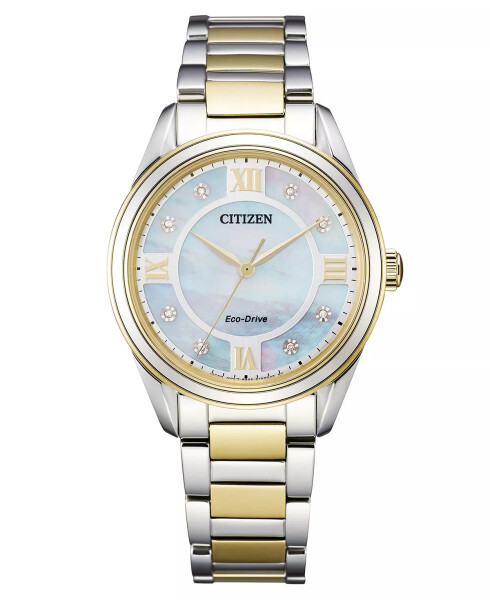 Eco-Drive Women's Arezzo Diamond-Accent Two-Tone Stainless Steel Bracelet Watch 32mm Two-tone - 1