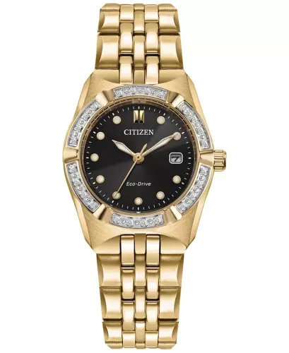 Eco-Drive Women's Corso Diamond (1/10 ct. t.w.) Gold-Tone Stainless Steel Bracelet Watch 28mm-Gold-tone - 1