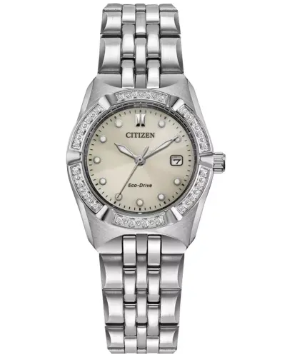 Eco-Drive Women's Corso Diamond (1/10 ct. t.w.) Stainless Steel Bracelet Watch 28mm-Silver-tone - 1