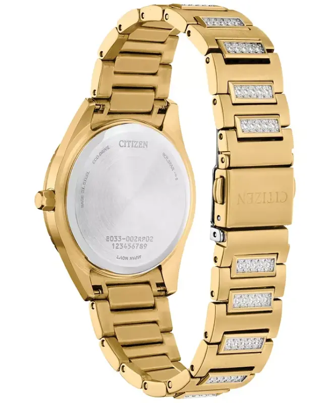 Eco-Drive Women's Crystal Gold-Tone Stainless Steel Bracelet Watch 34mm-Silver-tone - 3