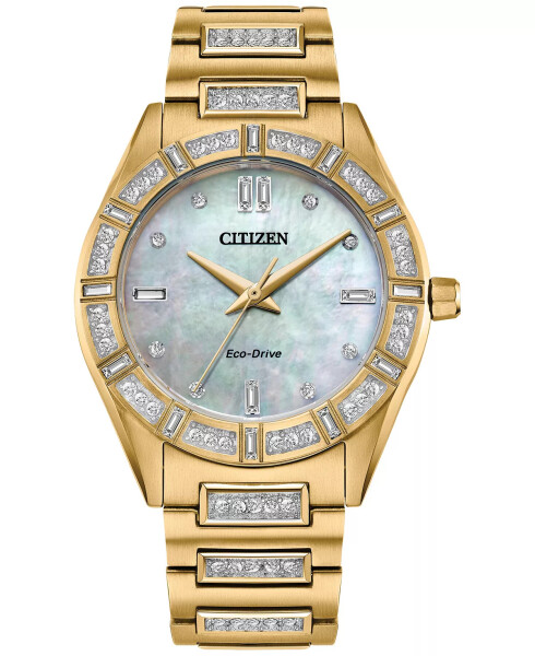 Eco-Drive Women's Crystal Gold-Tone Stainless Steel Bracelet Watch 34mm Silver-tone - 1