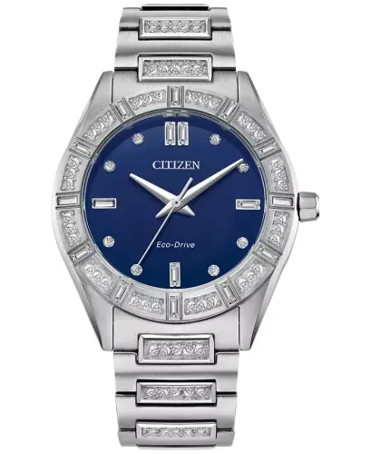 Eco-Drive Women's Crystal Stainless Steel Bracelet Watch 34mm-Blue - 1