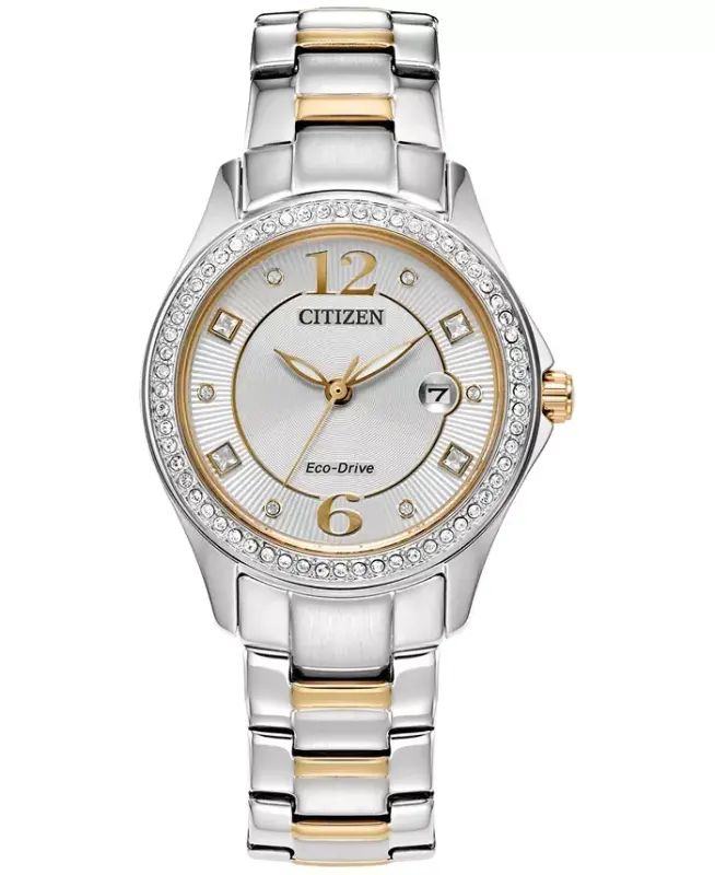 Eco-Drive Women's Crystal Two-Tone Stainless Steel Bracelet Watch 30mm-Two-tone - 1