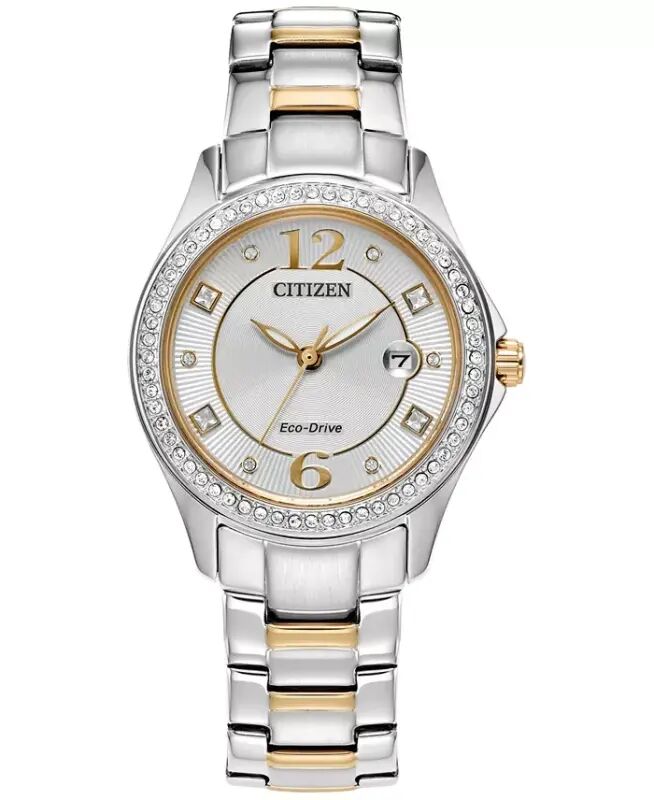 Eco-Drive Women's Crystal Two-Tone Stainless Steel Bracelet Watch 30mm-Two-tone - CITIZEN