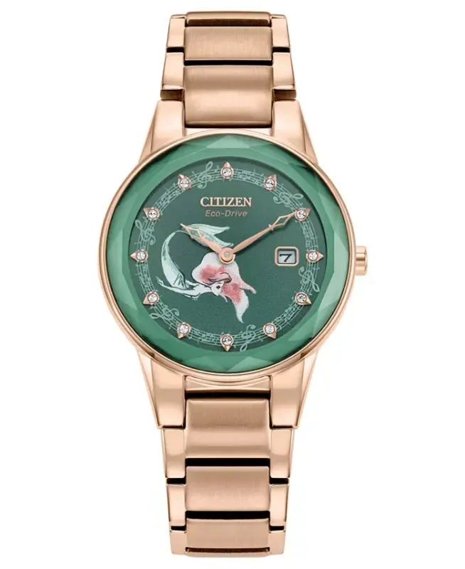 Eco-Drive Women's Disney Princess Ariel Rose Gold-Tone Stainless Steel Bracelet Watch 30mm Gift Set-Rose Gold-tone - 2