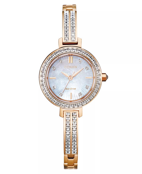 Eco-Drive Women's Pink Gold-Tone Stainless Steel & Crystal Bangle Bracelet Watch 25mm Pink Gold-tone - 1