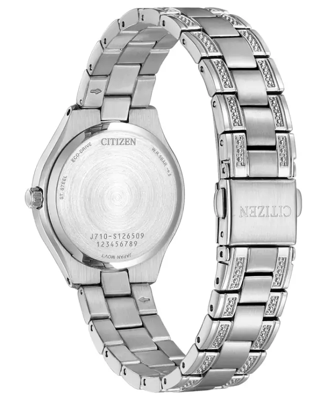 Eco-Drive Women's Silhouette Crystal Stainless Steel Bracelet Watch 30mm-Silver-tone - 3