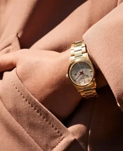 Eco-Drive Women's Sport Luxury Diamond Accent Gold-Tone Stainless Steel Bracelet Watch 33mm-Gold-tone - 3