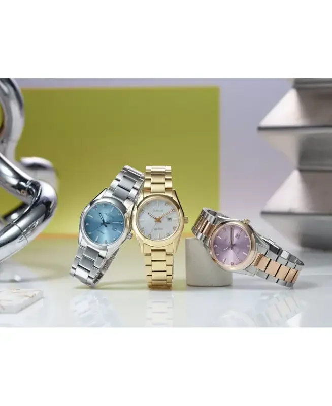 Eco-Drive Women's Sport Luxury Diamond Accent Stainless Steel Bracelet Watch 33mm-Silver-tone - 5