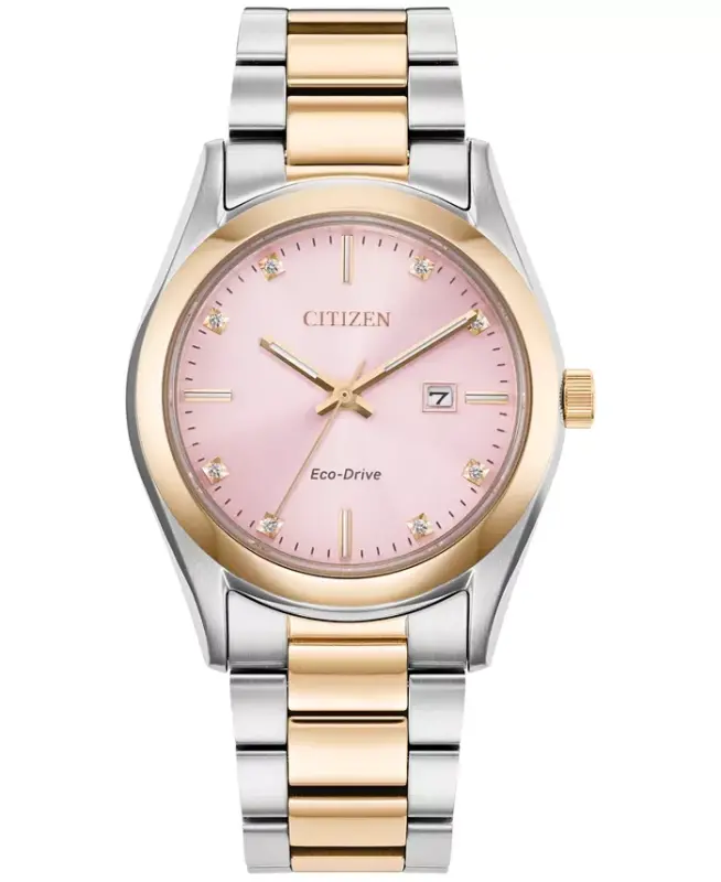 Eco-Drive Women's Sport Luxury Diamond Accent Two Tone Stainless Steel Bracelet Watch 33mm-Two-tone - CITIZEN