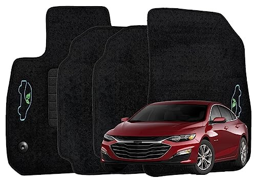 ecoMats Carpet Floor Mats Custom Fit for 2016 to 2024 Chevrolet Malibu with Non-Slip Heel Pad and Safety Locks - Front and Rear - Black - 2